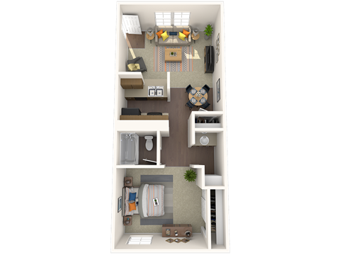 Floor plan for 1 bed, 1 bath, 555 sqft